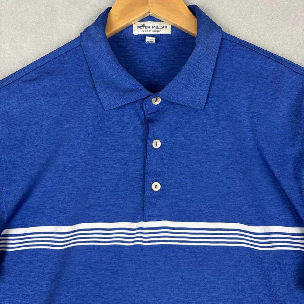 Peter Millar Summer Comfort Polo Mens Medium Blue White Striped Performance Golf